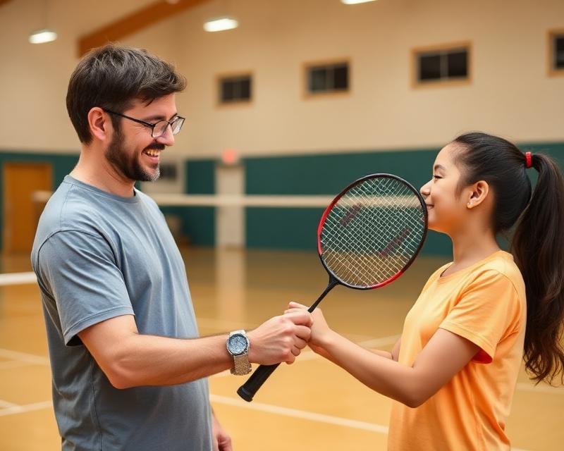 Begyndere lærer badminton